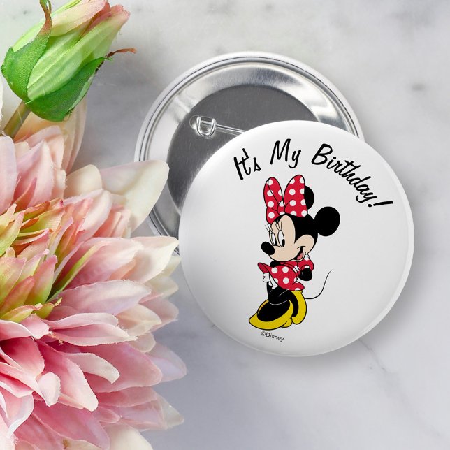 Simple Modern Minnie Mouse Birthday Invitation 2 Inch Round Button (Button on table)