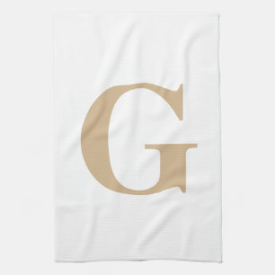 Simple Modern Monogram Beige and White Kitchen Towel