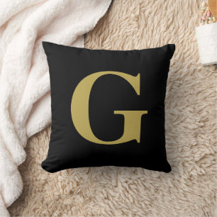 Simple Modern Monogram Black and Gold Throw Pillow