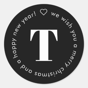 Simple Modern Monogram Black White Christmas Quote Classic Round Sticker