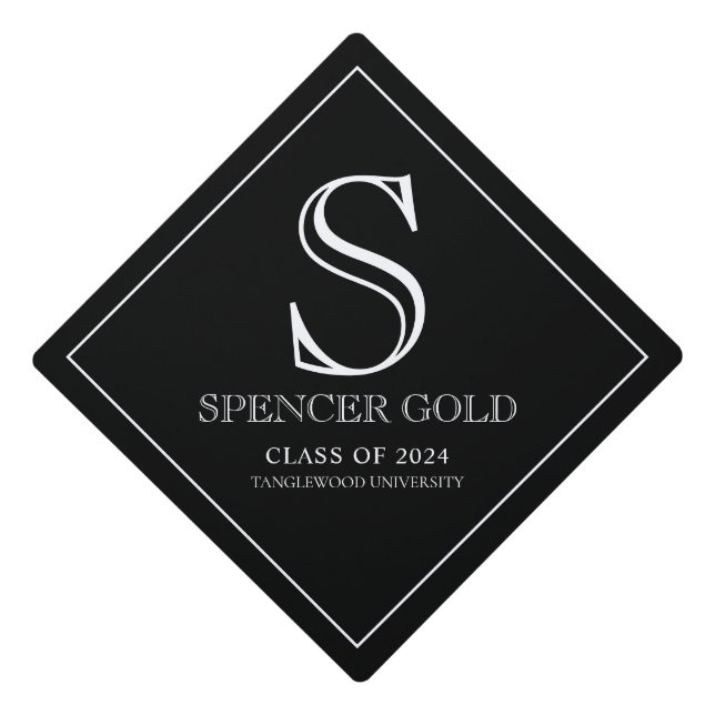 Simple Modern Monogram Class Of 2024 Graduation Cap Topper (Front)
