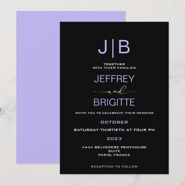 Simple modern monogram elegant wedding  invitation (Front/Back)