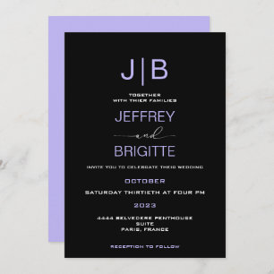 Simple modern monogram elegant wedding  invitation