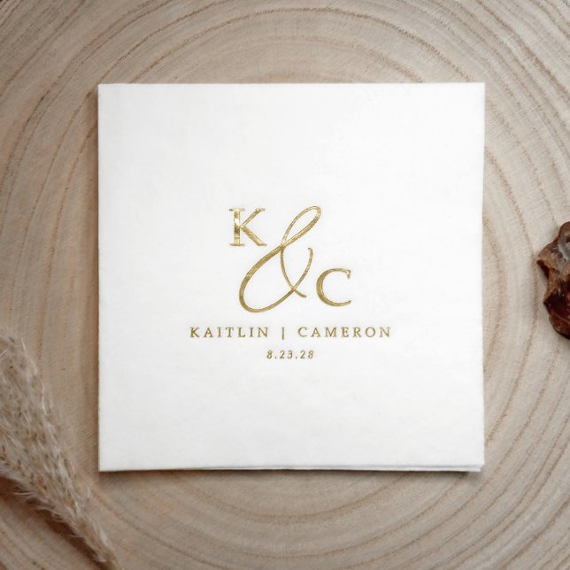 Simple Modern Monogram Gold Wedding Cocktail (Personalized wedding napkins - elegant gold foil monogram / wedding logo)