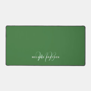 Simple Modern Monogram Green Two Tone Border Desk Mat