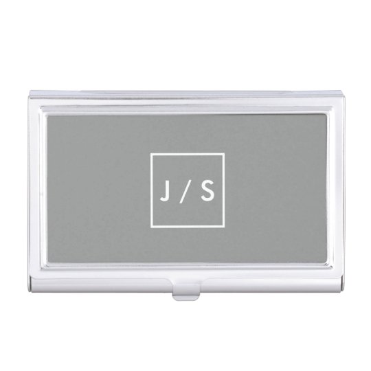 Simple Modern Monogram Grey Business Card Holder