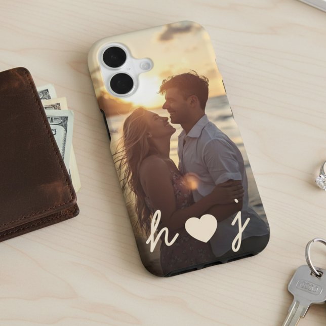 Simple Modern Monogram Heart Custom Photo (Créateur téléchargé)