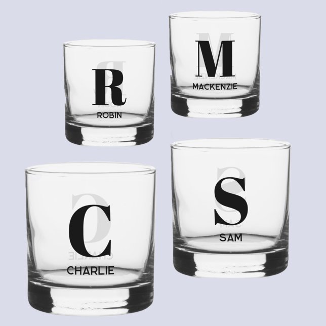Simple Modern Monogram Initial Name Personalized Whiskey Glass (Monogram initial name personalized modern glass)