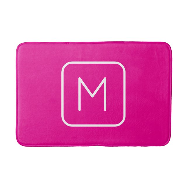 Simple & Modern Monogram Initial | Pink & White Bath Mat (Front)