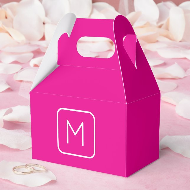 Simple & Modern Monogram Initial | Pink & White Favor Box (Wedding)