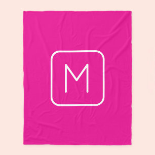 Simple & Modern Monogram Initial Pink & White Fleece Blanket