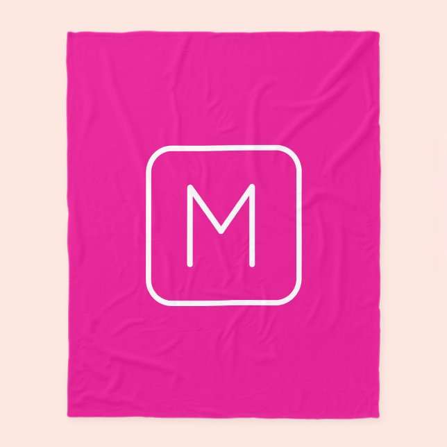Simple & Modern Monogram Initial | Pink & White Fleece Blanket (Creator Uploaded)