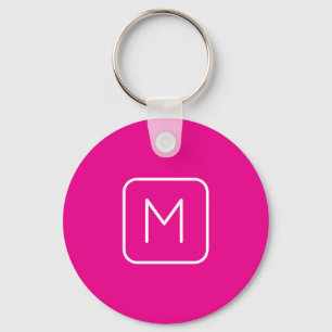 Simple & Modern Monogram Initial   Pink & White Keychain