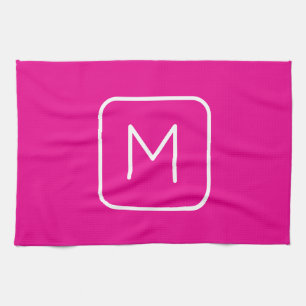 Simple & Modern Monogram Initial   Pink & White Kitchen Towel
