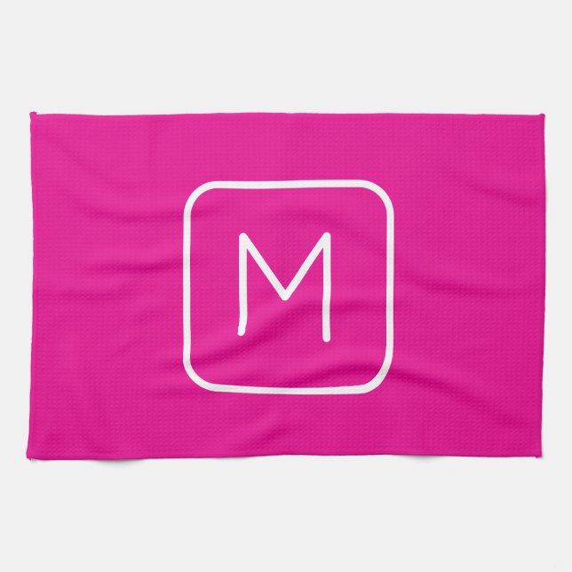 Simple & Modern Monogram Initial | Pink & White Kitchen Towel (Horizontal)