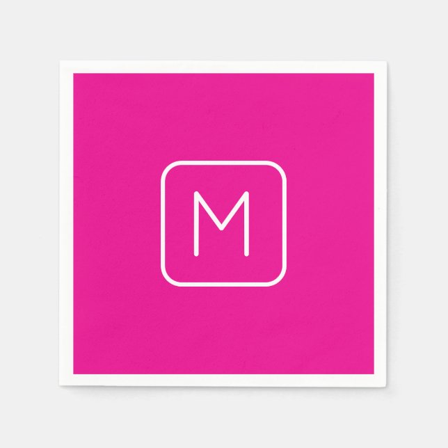 Simple & Modern Monogram Initial | Pink & White Napkin (Front)