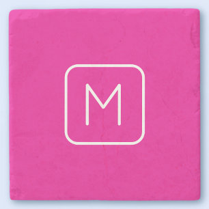 Simple & Modern Monogram Initial   Pink & White Stone Coaster