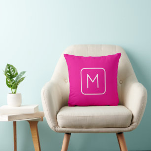 Simple & Modern Monogram Initial Pink & White Throw Pillow