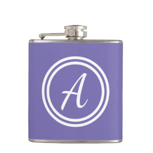 Simple Modern Monogram Initial Purple & White Hip Flask