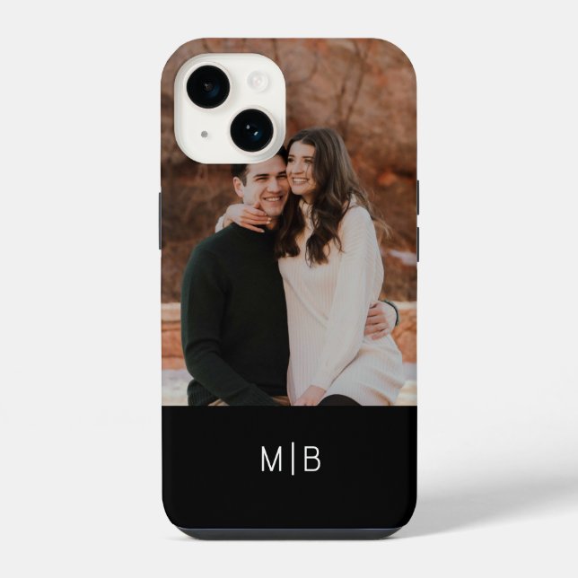 Simple Modern Monogram Photo Personalized Name iPhone Case (Back)