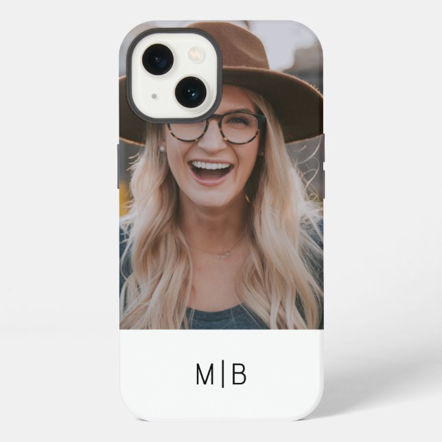 Simple Modern Monogram Photo Personalized Name iPhone Case (Back)