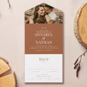 Simple Modern Monogram & Photo Terracotta Wedding All In One Invitation
