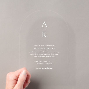 Simple Modern Monogram Photo Wedding Acrylic Invitations