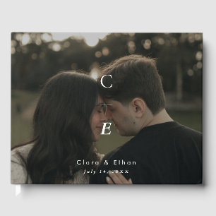 Simple Modern Monogram Photo Wedding Guest Book