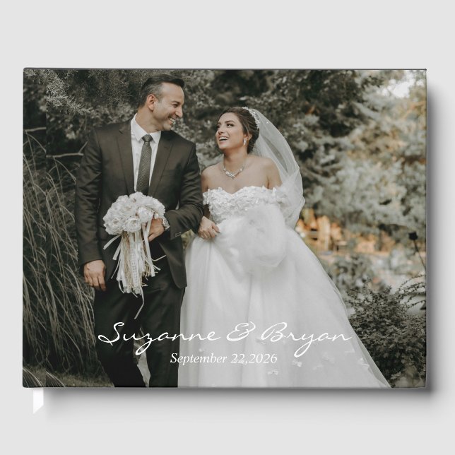 Simple Modern Monogram Photo Wedding Guest Book (Front)