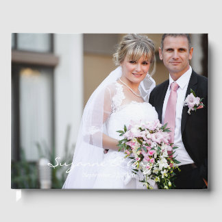 Simple Modern Monogram Photo Wedding Guest Book