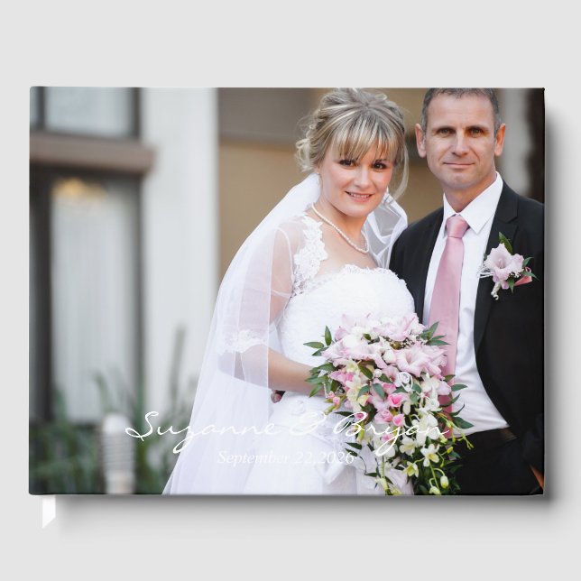 Simple Modern Monogram Photo Wedding Guest Book (Front)