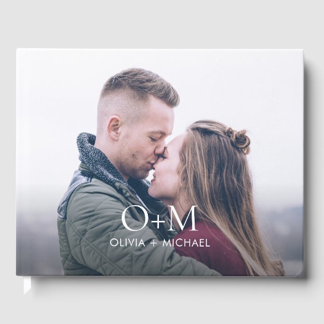 Simple Modern Monogram Photo Wedding Guest Book (Front)