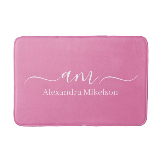Simple Modern Monogram pink Minimalist Bath Mat (Front)