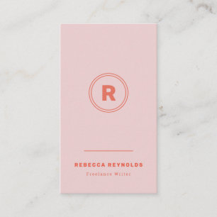 Simple Modern Monogram Pink & Red Business Card