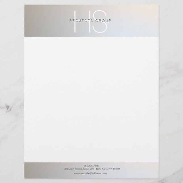 Simple Modern Monogram Professional Grey Silver Letterhead (Front)