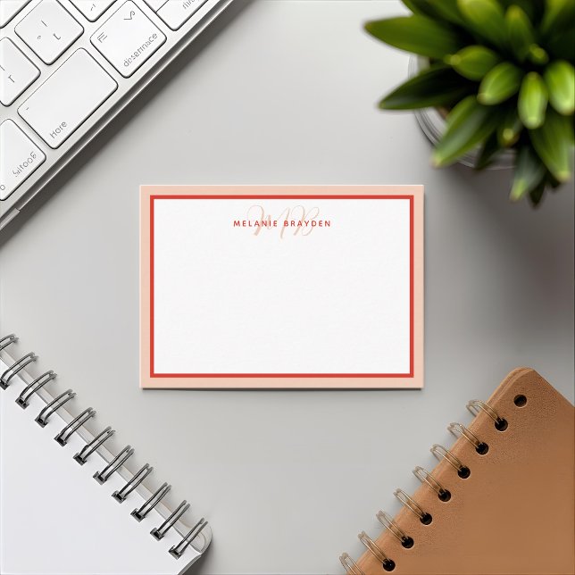 Simple Modern Monogram Red Orange Two Tone Border  Card (Creator Uploaded)