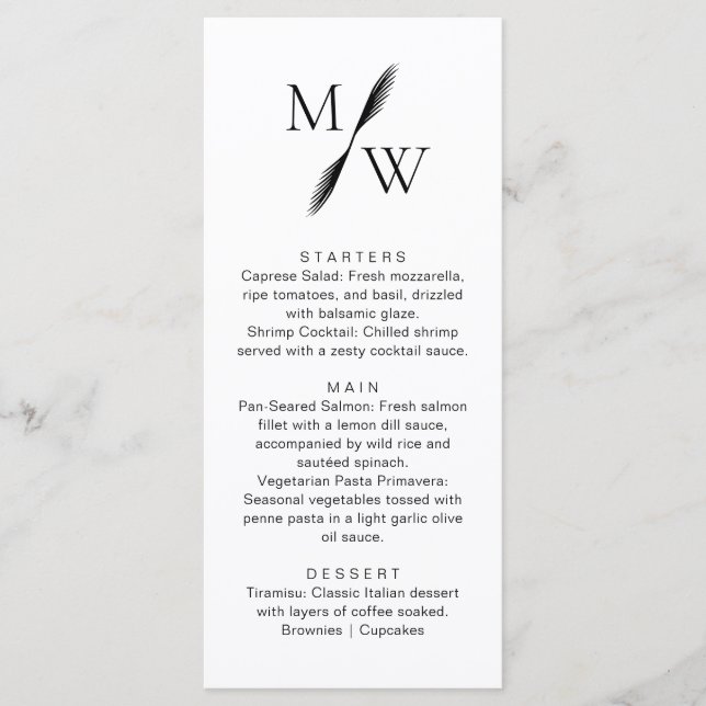 Simple Modern Monogram Stylish Wedding Dinner Menu (Front)