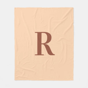 Simple Modern Monogram Terracotta Beige Fleece Blanket
