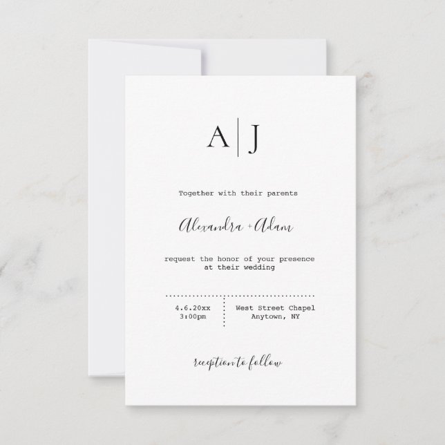 Simple modern monogram wedding invitations (Front)