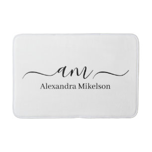 Simple Modern Monogram white Minimalist Bath Mat