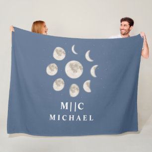 simple modern moon monogram personalized fleece blanket
