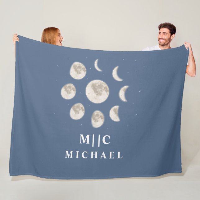 simple modern moon monogram personalized fleece blanket (In Situ)