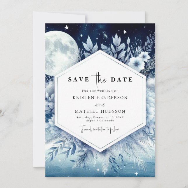 Simple Modern Moonlit Wedding Save The Date (Front)