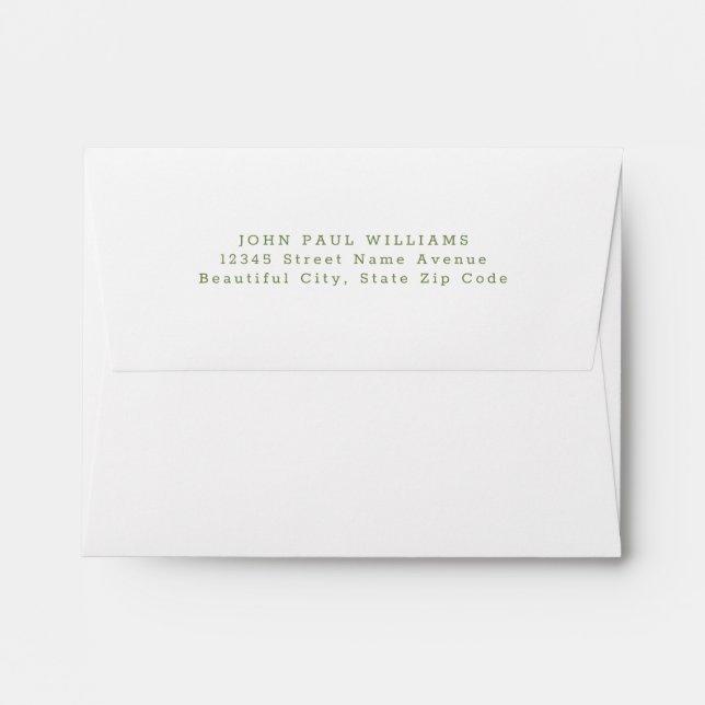 Simple Modern Moss Green Name Address Envelope (Back (Top Flap))