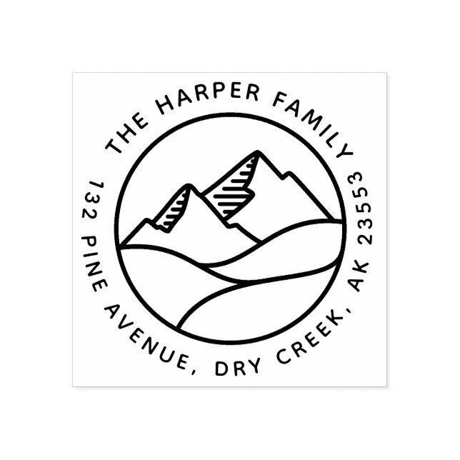 Simple Modern Mountain Landscape Family Address Rubber Stamp (Imprint)