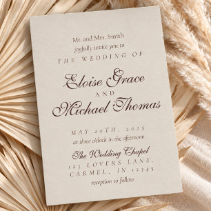 Simple Modern Mousse Brown Wedding Invitation