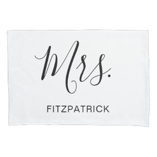 Simple Modern Mrs Bride Newlywed Elegant Wedding Pillowcase