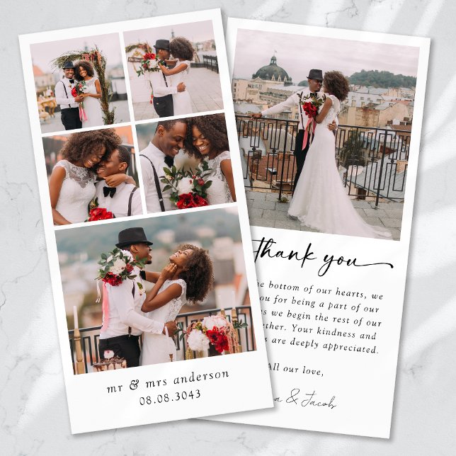 Simple Modern Multi Photo Collage Wedding Thank You Card (Creator Uploaded)