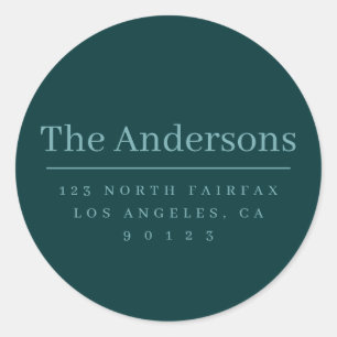 Simple Modern Name & Return Address   Green Blue Classic Round Sticker