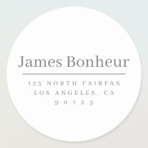 Simple Modern Name & Return Address White & Grey Classic Round Sticker
